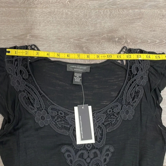 NWT Cable & Gauge Black Ruffled Sleeve Embroidered Neckline Peplum Top PS - Picture 11 of 16